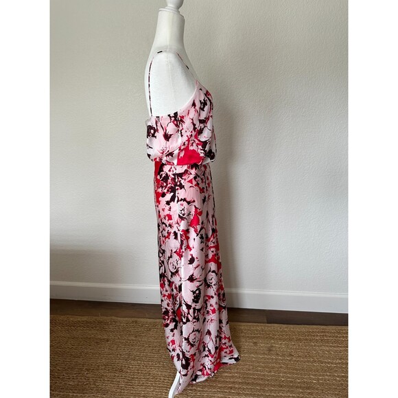 Adrianna Papell Magenta Pink White Floral Blousen Satin Sleeveless Maxi Dress 8 - Picture 5 of 9